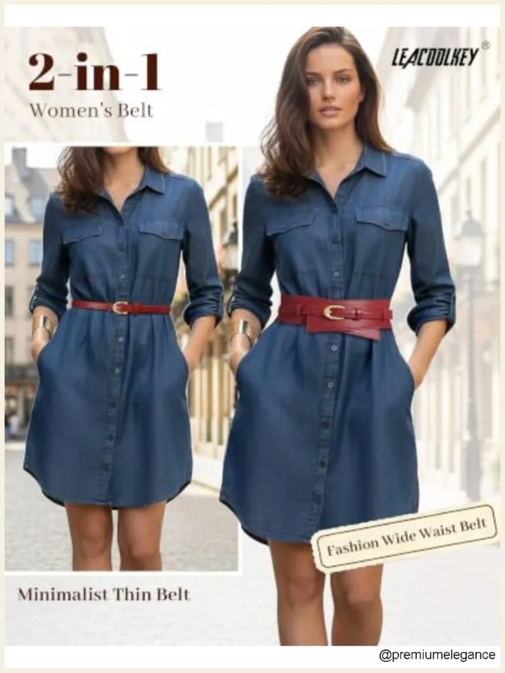 Women's 2-in-1 Wide Faux Leather Waist Belt with Detachable Design